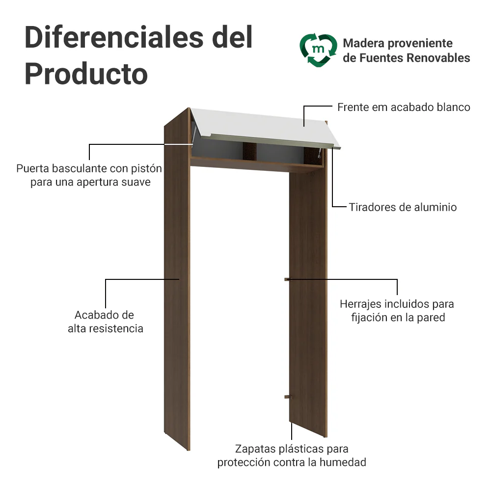 Mueble para empotrar Heladera 103 cm 1 Puerta Abatible Marrón/Blanco Aterciopelado Lux Madesa - Image 3