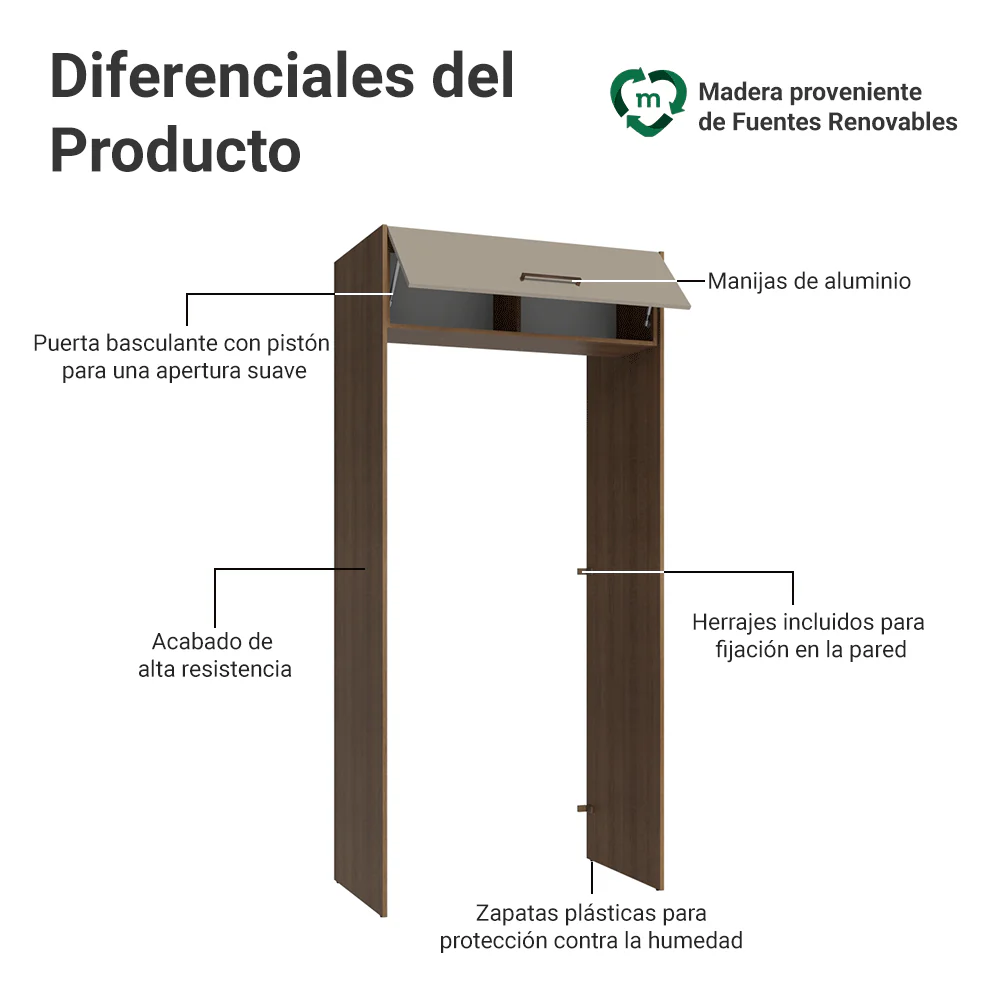 Mueble para empotrar Heladera 103 cm 1 Puerta Abatible Marrón/Crema Agata Madesa - Image 3