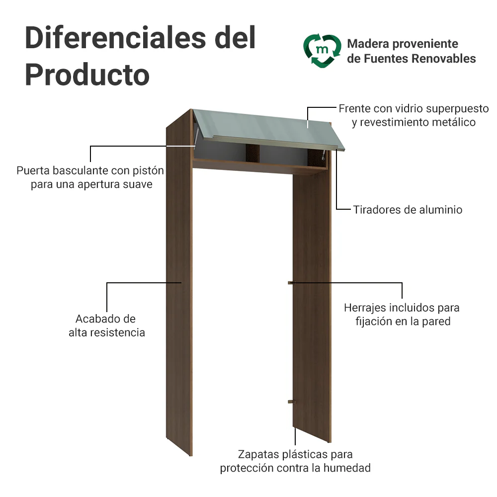 Mueble para empotrar Heladera 103 cm 1 Puerta Abatible Marrón/Gris Lux Madesa - Image 3