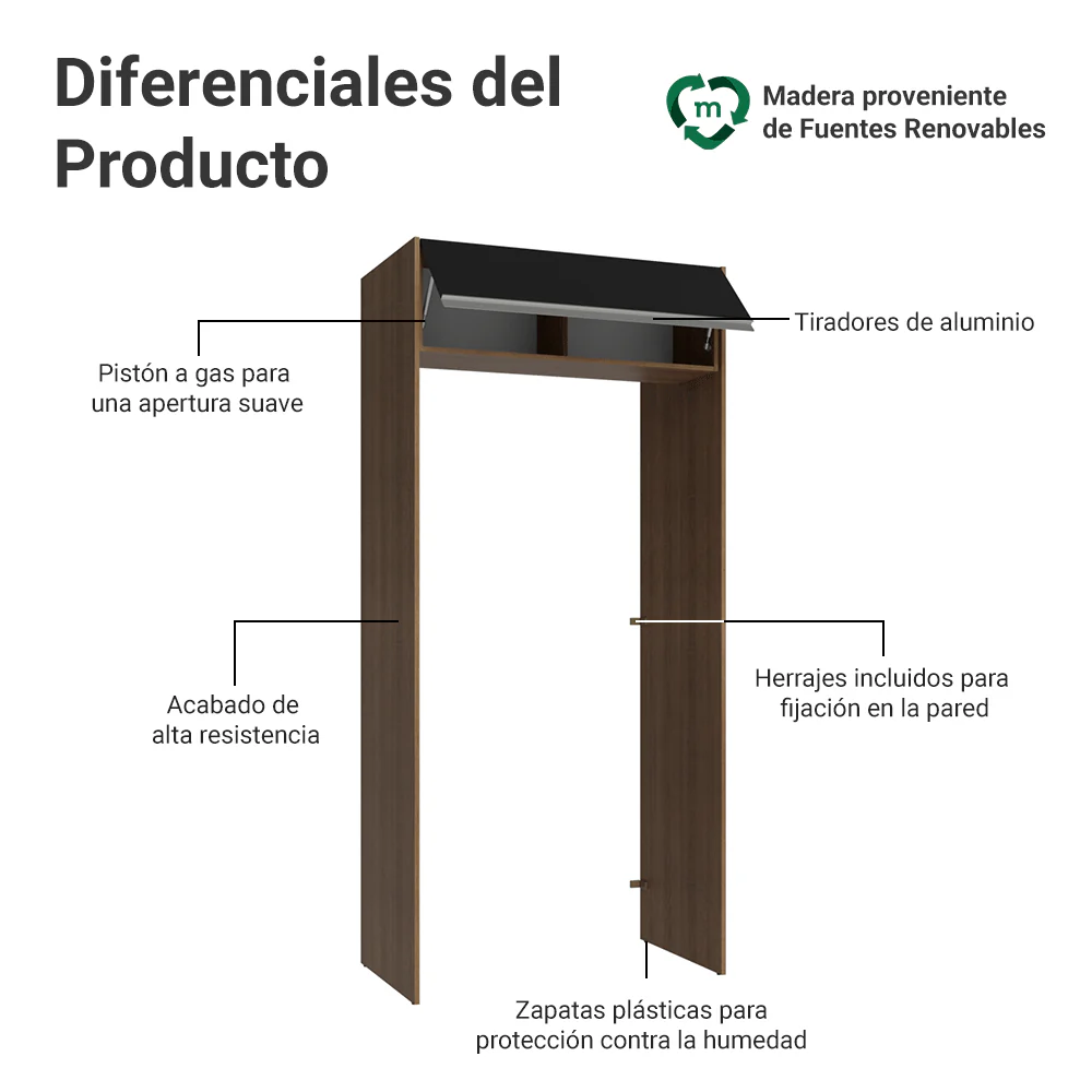 Mueble para empotrar Heladera 103 cm 1 Puerta Abatible Marrón/Negro Glamy Madesa - Image 3