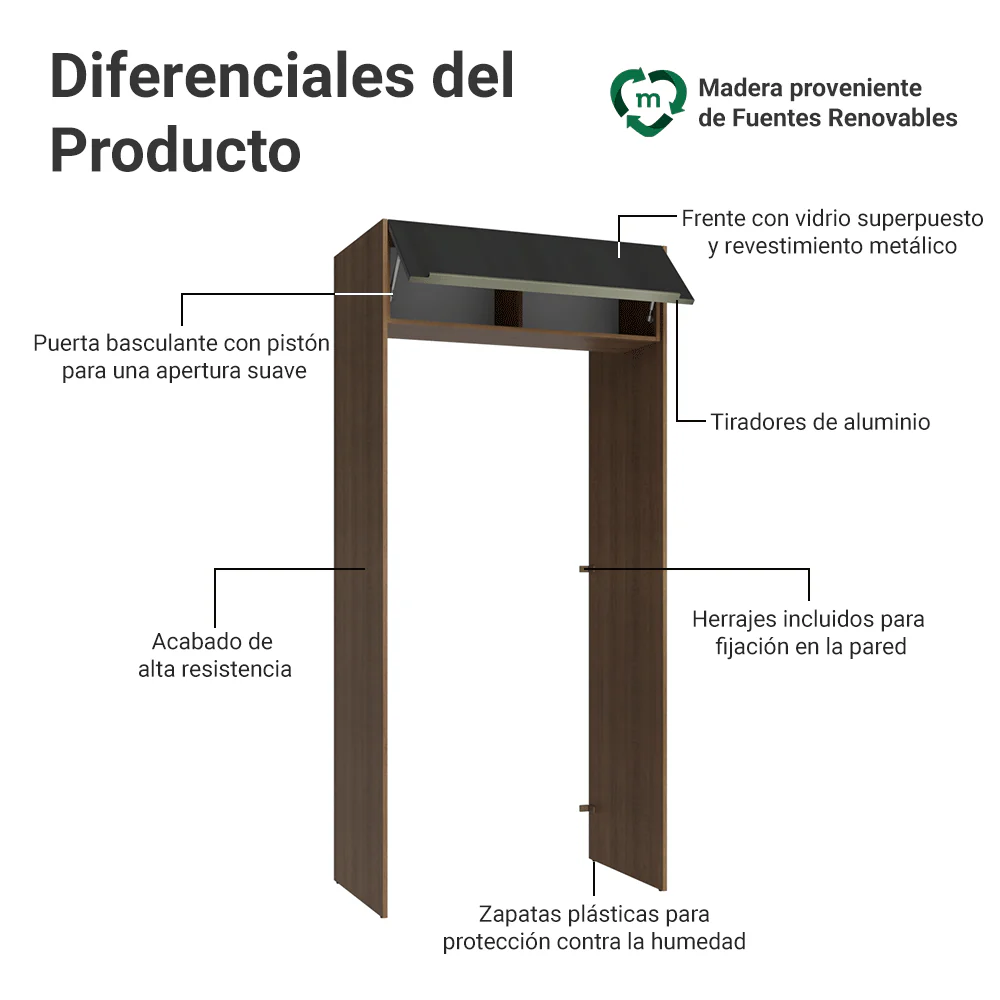 Mueble para empotrar Heladera 103 cm 1 Puerta Abatible Marrón/Negro Lux Madesa - Image 3