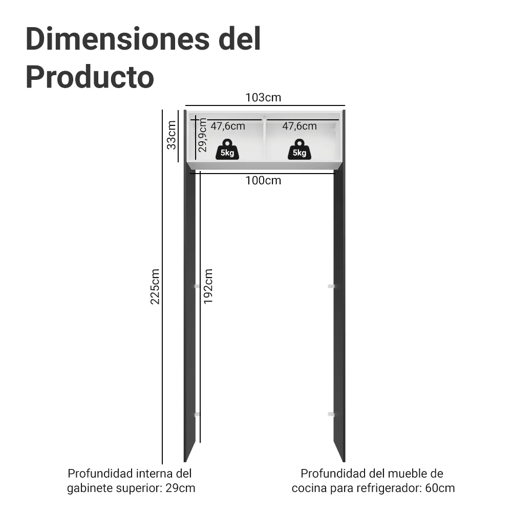 Mueble para empotrar Heladera 103 cm 1 Puerta Abatible Negro/Blanco/Negro Lux Madesa - Image 2
