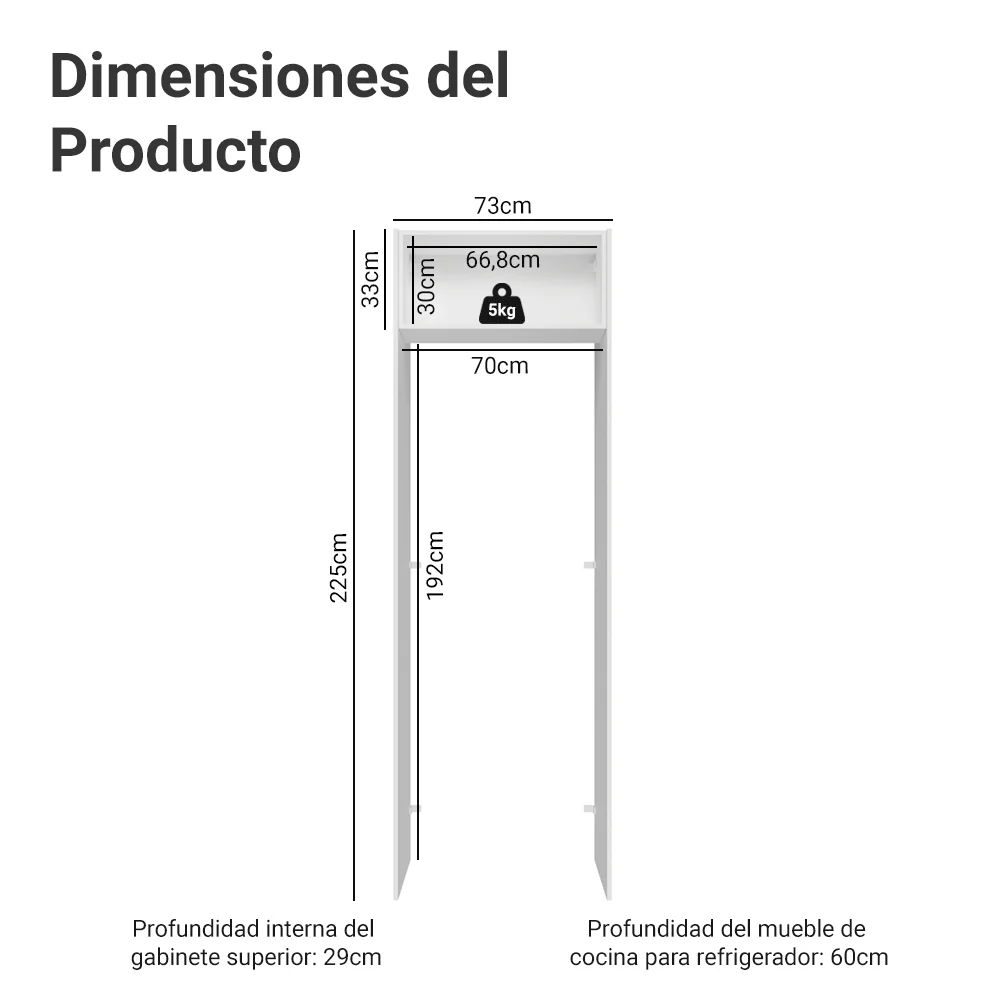 Mueble para empotrar Heladera 73 cm 1 Puerta Abatible Blanco/Gris Agata Madesa - Image 2