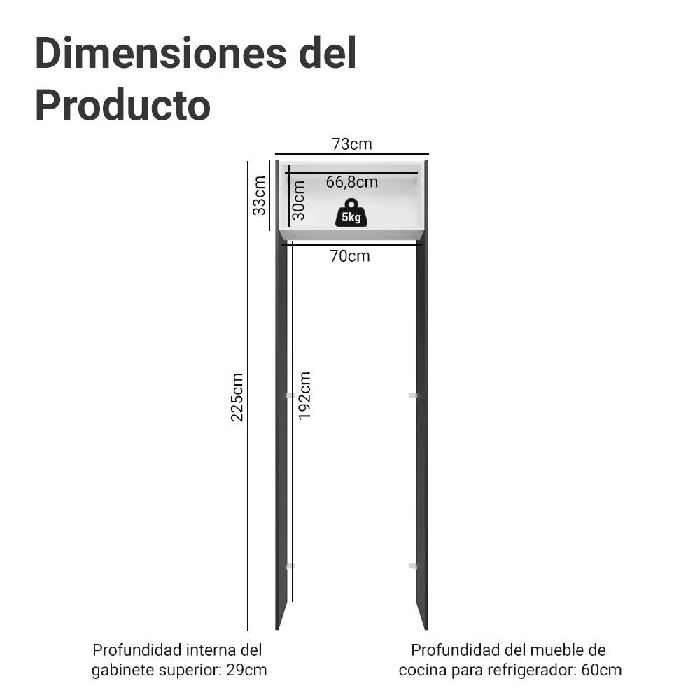 Mueble para empotrar Heladera 73 cm 1 Puerta Abatible Negro/Blanco/Negro Agata Madesa - Image 2
