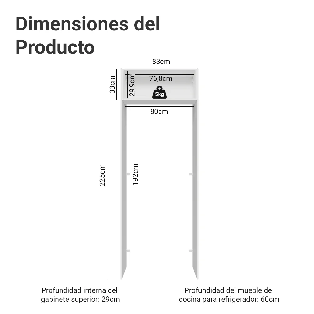 Mueble para empotrar Heladera 83 cm 1 Puerta Rebatible Blanco Agata Madesa - Image 2