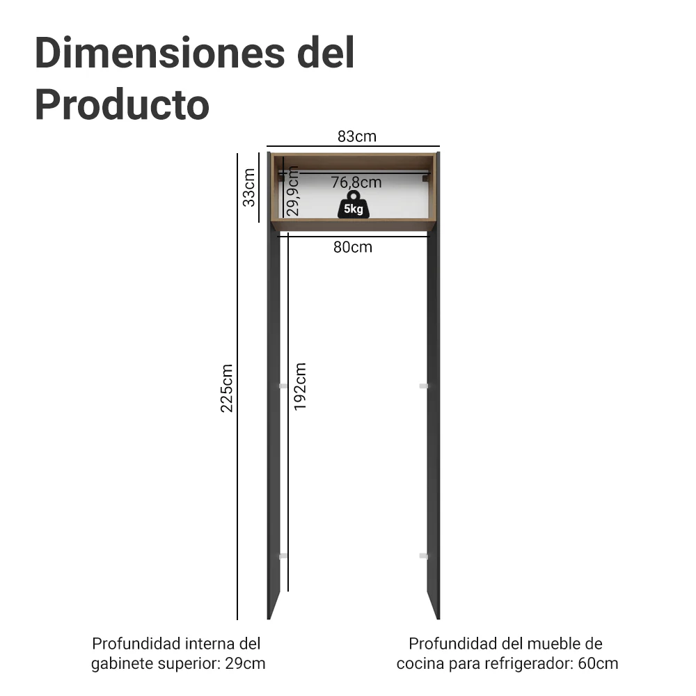 Mueble para empotrar Heladera 83 cm 1 Puerta Rebatible Negro/Marrón/Negro Lux Madesa - Image 2