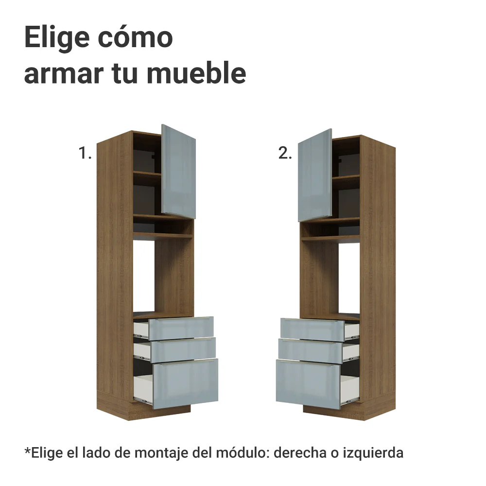 Mueble para Horno/Microondas 60 cm 1 Puerta y 3 Cajones Blanco/Gris Lux Madesa - Image 3