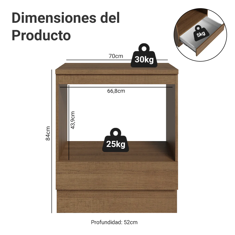 Mueble para Horno/Microondas 70 cm 1 Cajón (Con mesada) Marrón Madesa - Image 2