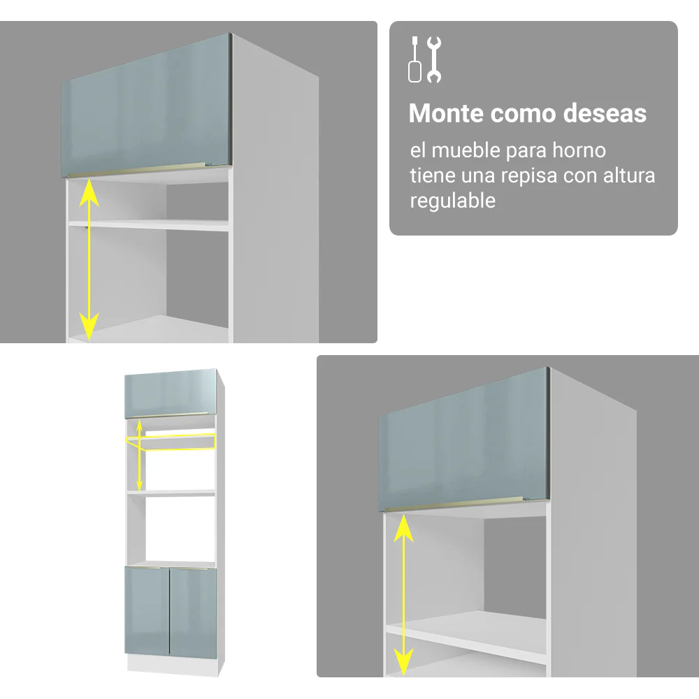 Mueble para Horno/Microondas 70 cm 3 Puetas Blanco/Gris Lux Madesa - Image 5
