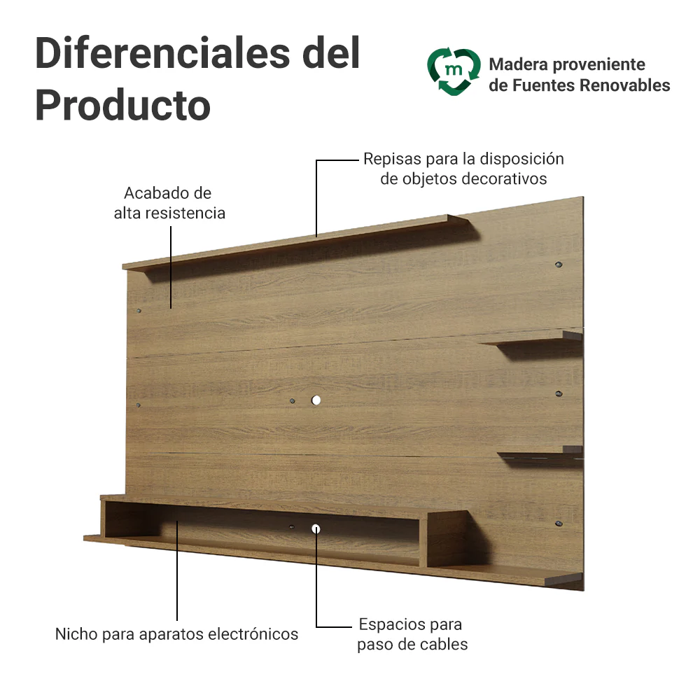 Panel para TV hasta 60 Pulgadas Madesa Alfa Marrón - Image 4