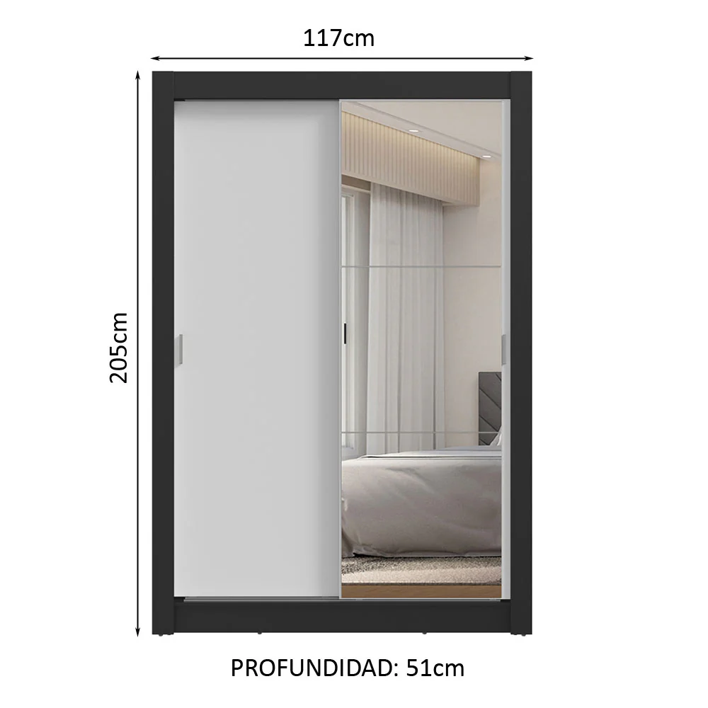 Placard 2 Puertas Corredizas con Espejo 2 Cajones Negro/Blanco Vivare - Image 2