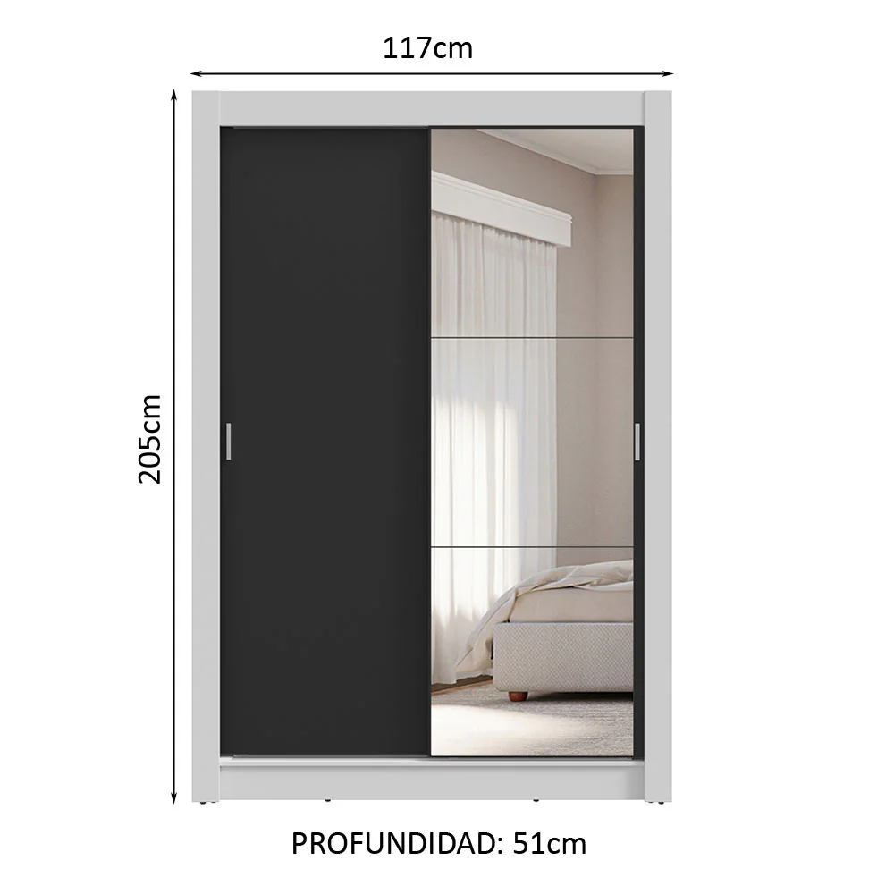 Placard 2 Puertas Corredizas con Espejo 4 Cajones Blanco/Negro Vivare Plus - Image 2