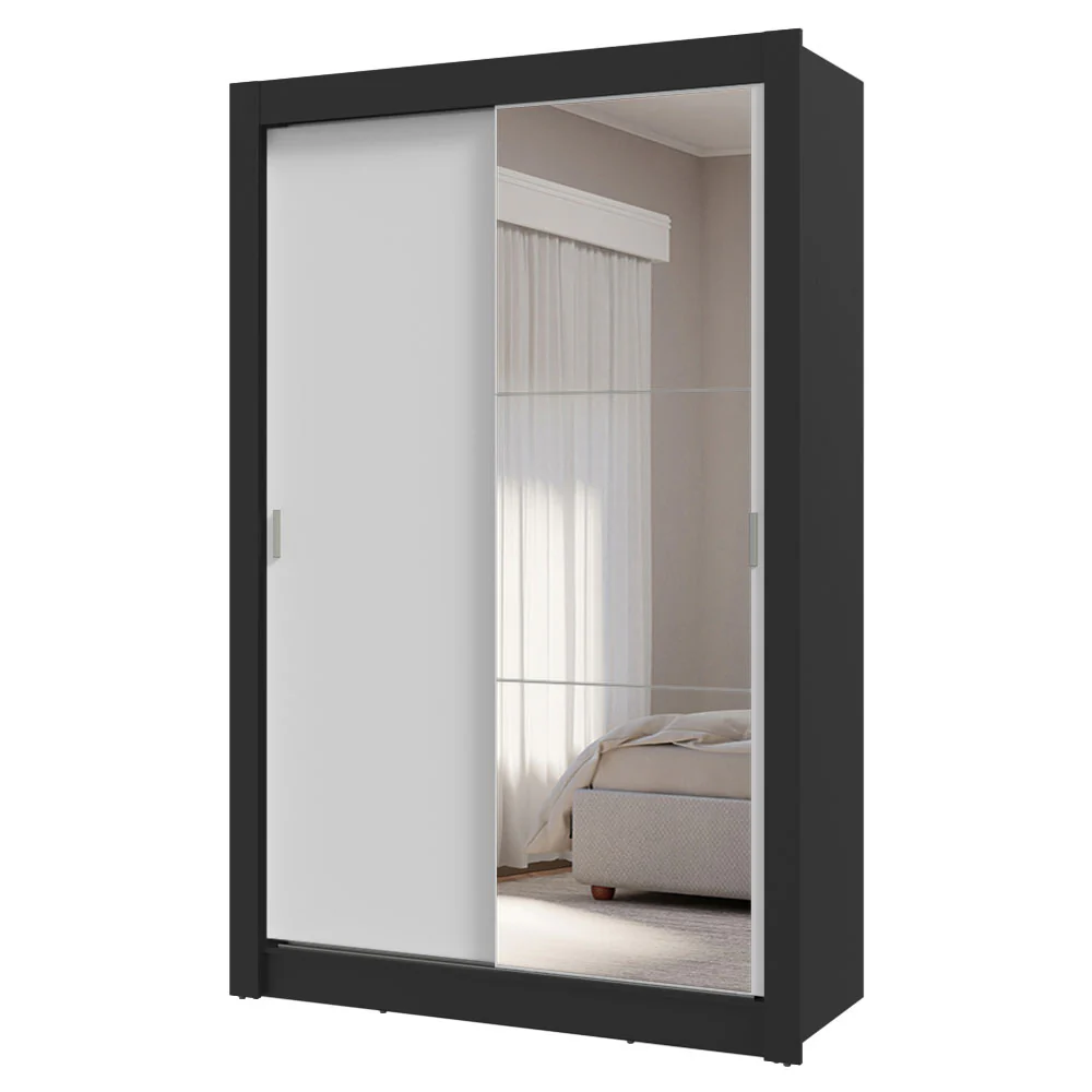 Placard 2 Puertas Corredizas con Espejo 4 Cajones Negro/Blanco Vivare Plus - Image 3