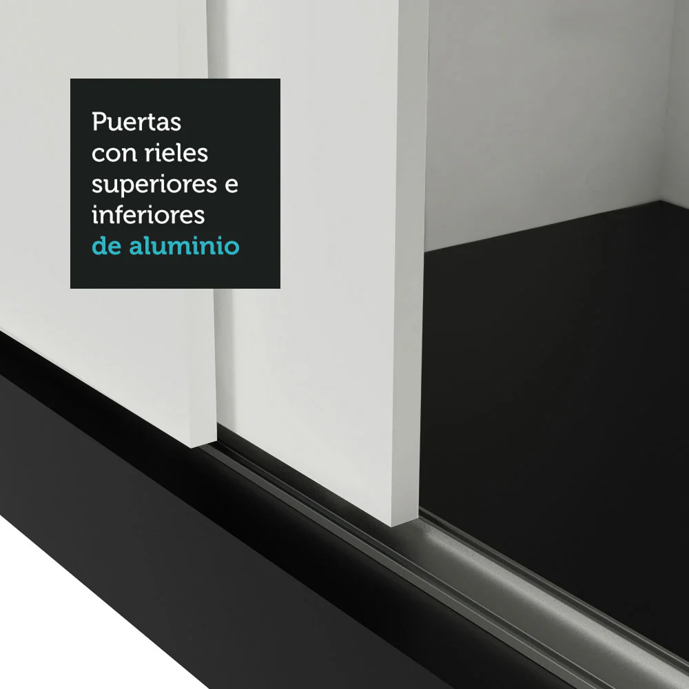 Placard 2 Puertas Corredizas con Espejo 4 Cajones Negro/Blanco Vivare Plus - Image 9