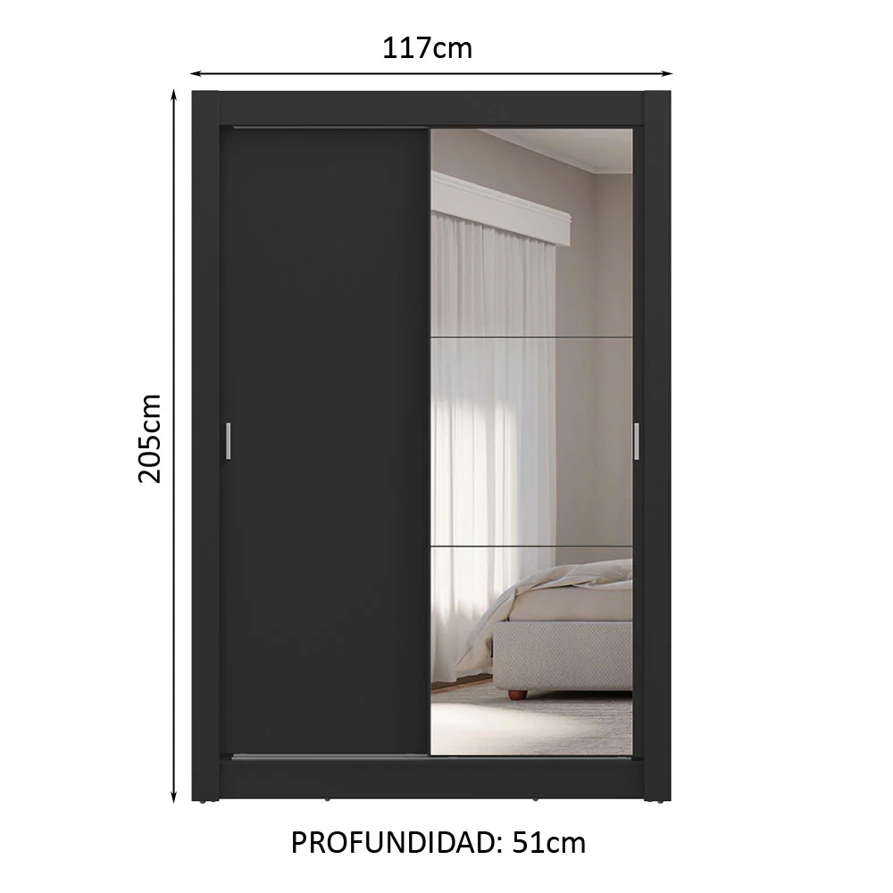 Placard 2 Puertas Corredizas con Espejo 4 Cajones Negro Vivare Plus - Image 2