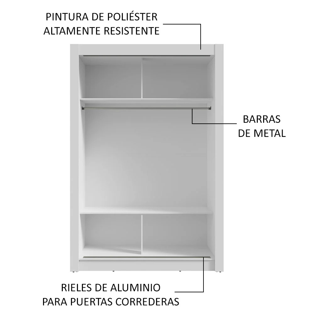 Placard 2 Puertas Corredizas con Espejo Blanco Milano - Image 6