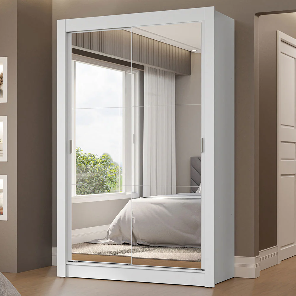 Placard 2 Puertas Corredizas con Espejos 2 Cajones Blanco Vivare