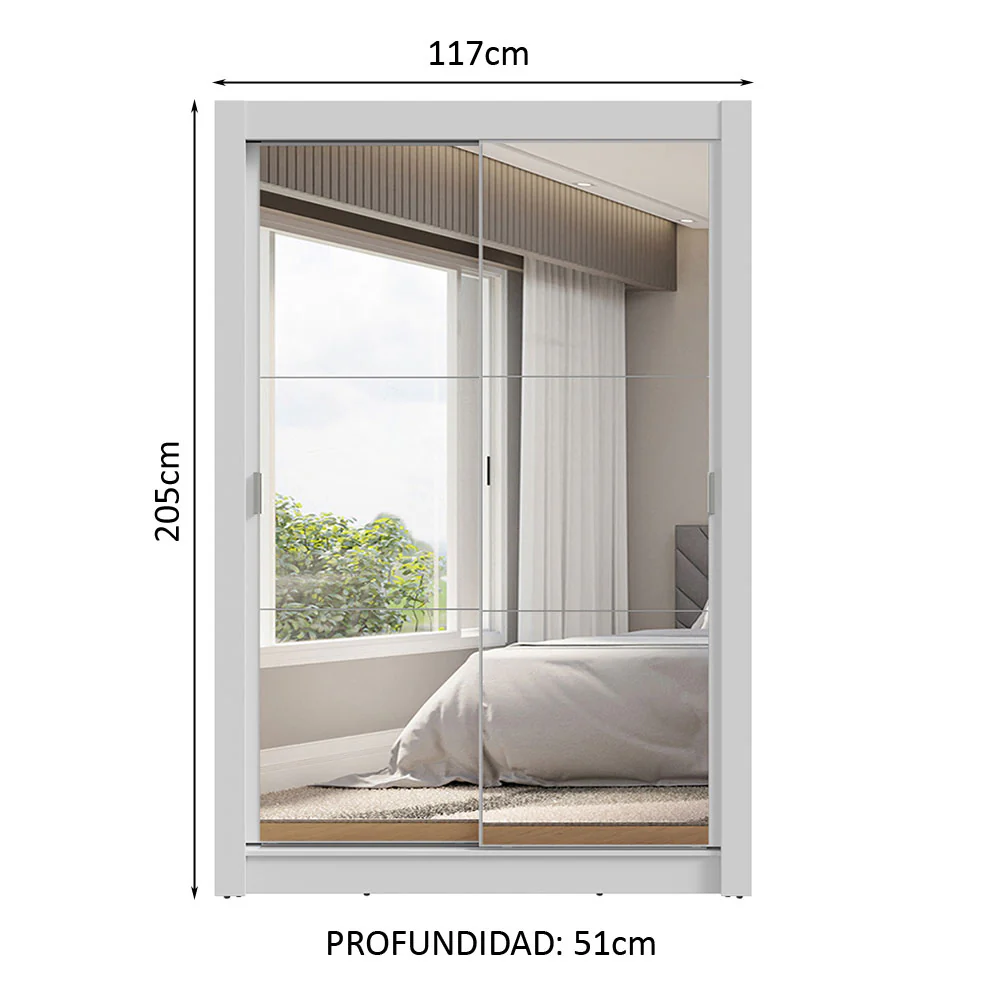Placard 2 Puertas Corredizas con Espejos 2 Cajones Blanco Vivare - Image 2