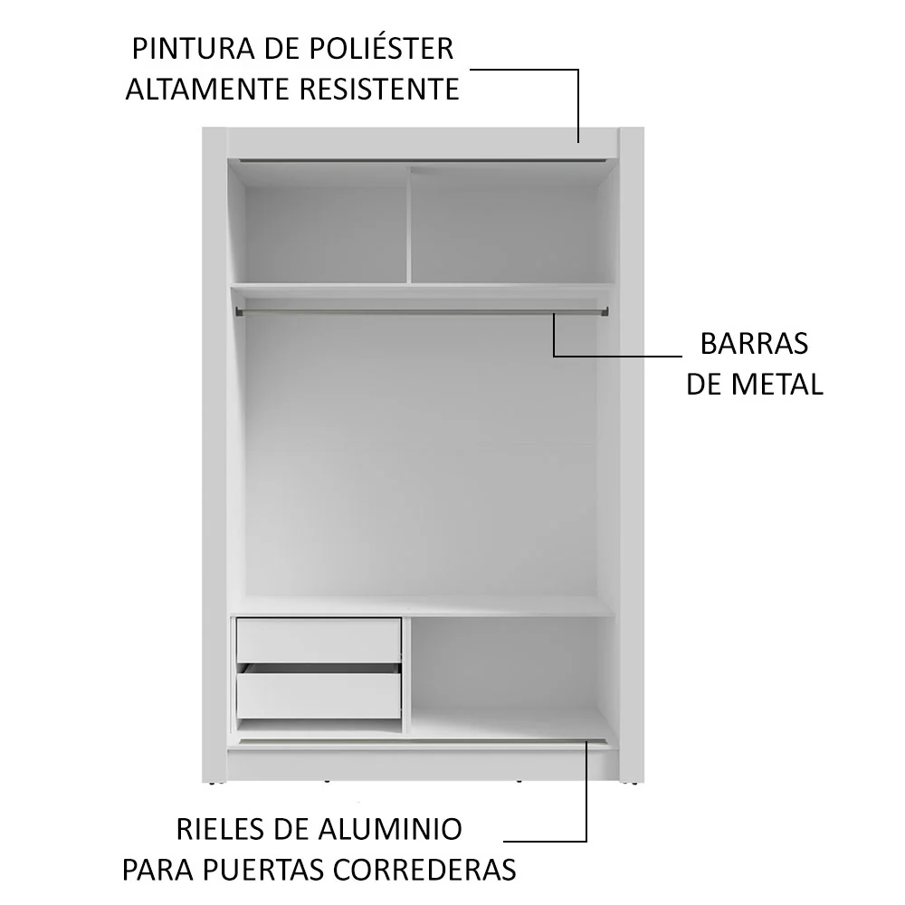 Placard 2 Puertas Corredizas con Espejos 2 Cajones Blanco Vivare - Image 6