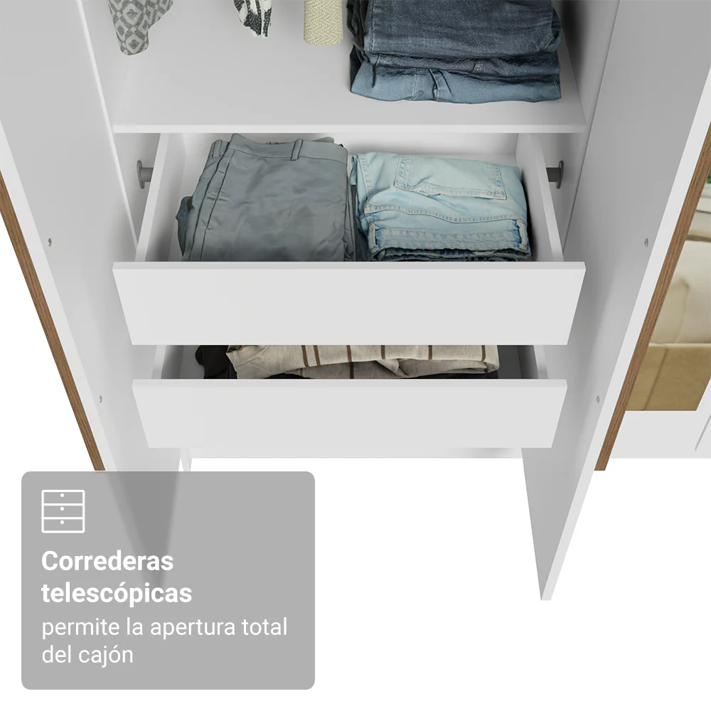 Placard Individual 4 Puertas Batientes con Espejo Blanco/Blanco/Marrón Venus Madesa - Image 7