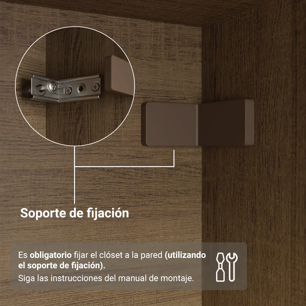 Placard Individual 4 Puertas Batientes con Espejo Marrón/Negro/Marrón Venus Madesa - Image 8