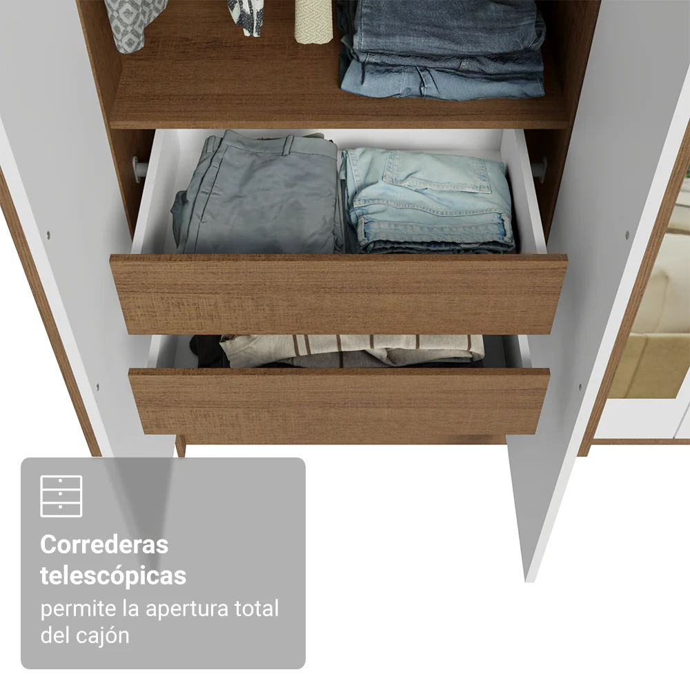 Placard Individual 4 Puertas Batientes con Espejos Marrón/Blanco/Marrón Venus Madesa - Image 7