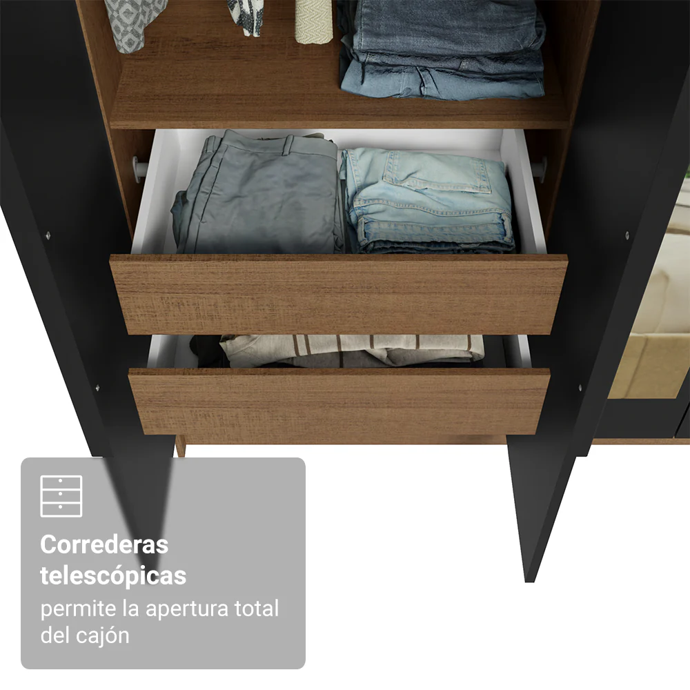 Placard Individual 4 Puertas Batientes con Espejos Marrón/Negro/Negro Venus Madesa - Image 7