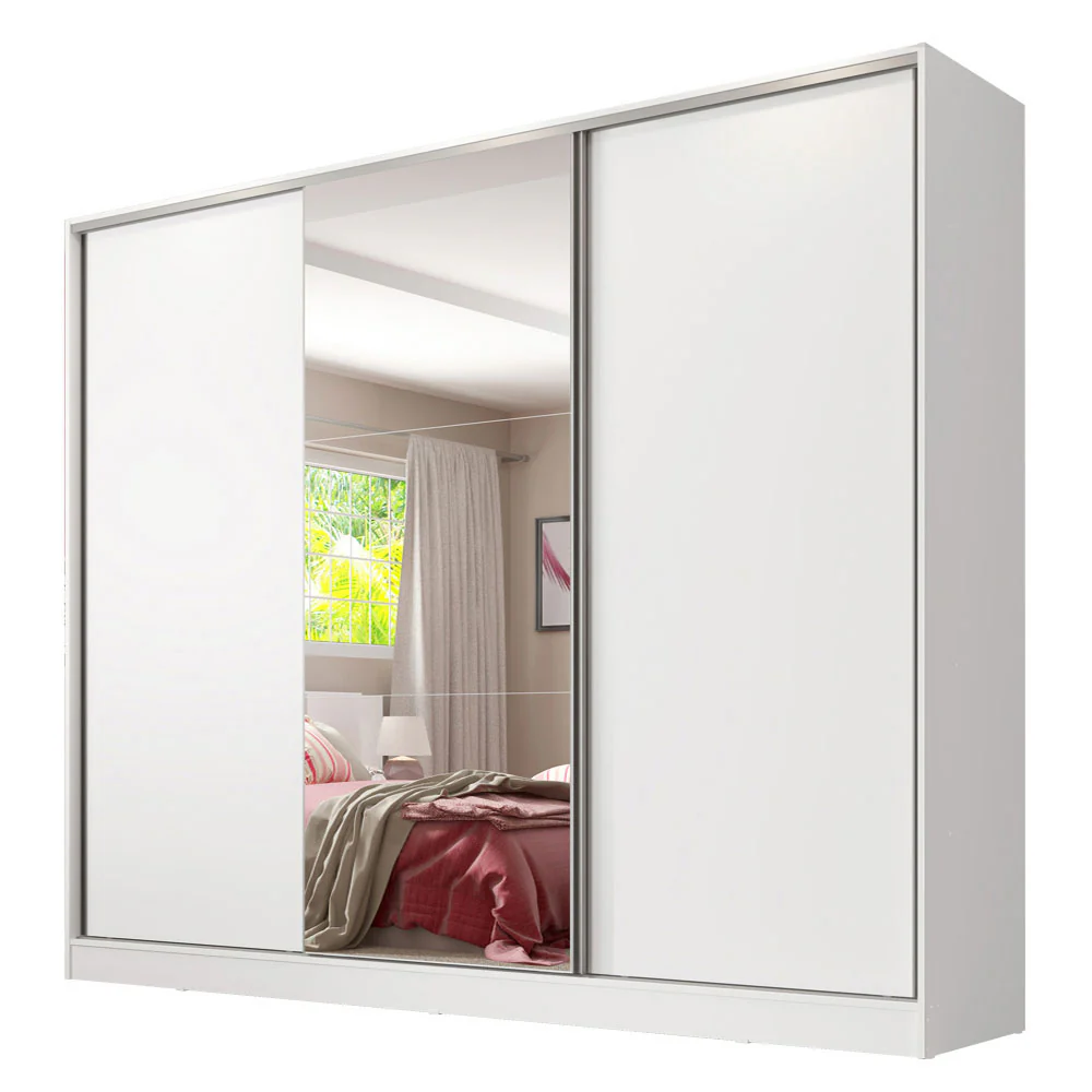 Placard Matrimonial 100% MDF con Espejo Royale 3 Puertas Corredizas Blanco - Image 3