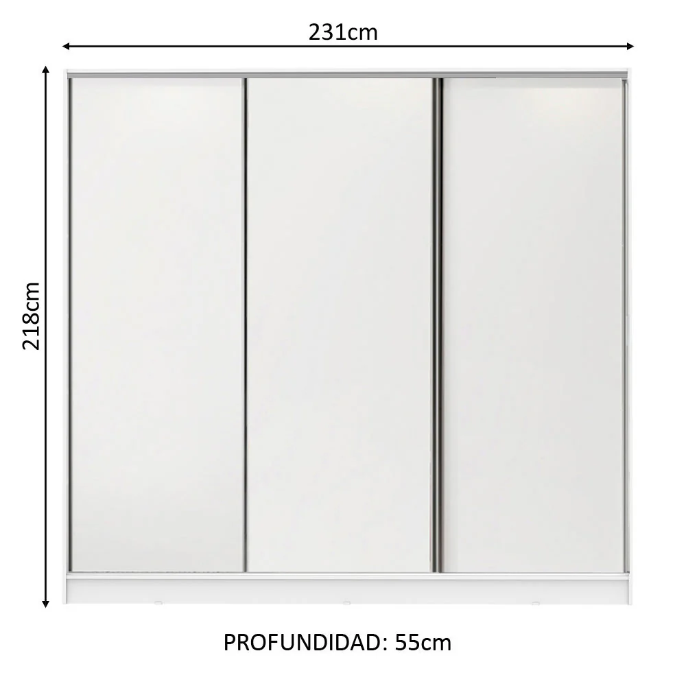 Placard Matrimonial 100% MDF Royale 3 Puertas Corredizas - Blanco - Image 2