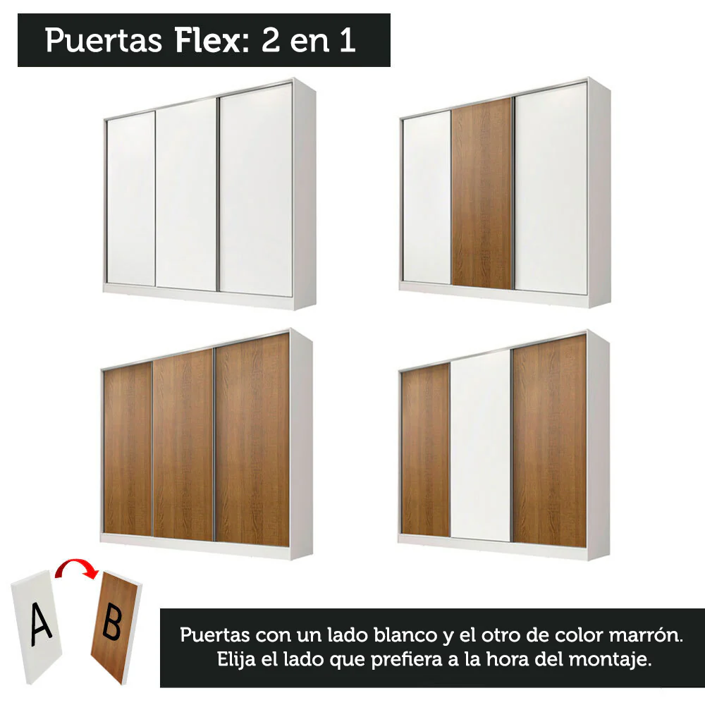 Placard Matrimonial 100% MDF Royale 3 Puertas Corredizas Blanco/Marrón - Image 10