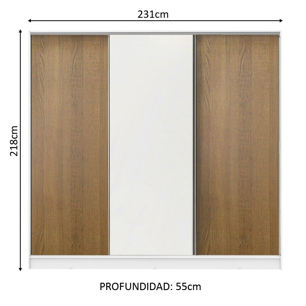 Placard Matrimonial 100% MDF Royale 3 Puertas Corredizas Blanco/Marrón/Blanco - Image 2