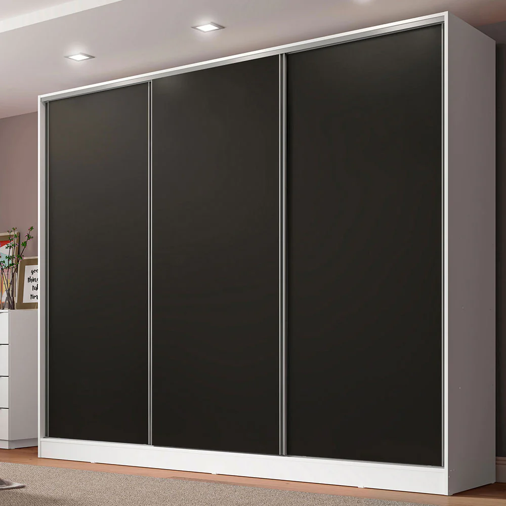 Placard Matrimonial 100% MDF Royale 3 Puertas Corredizas Blanco/Negro