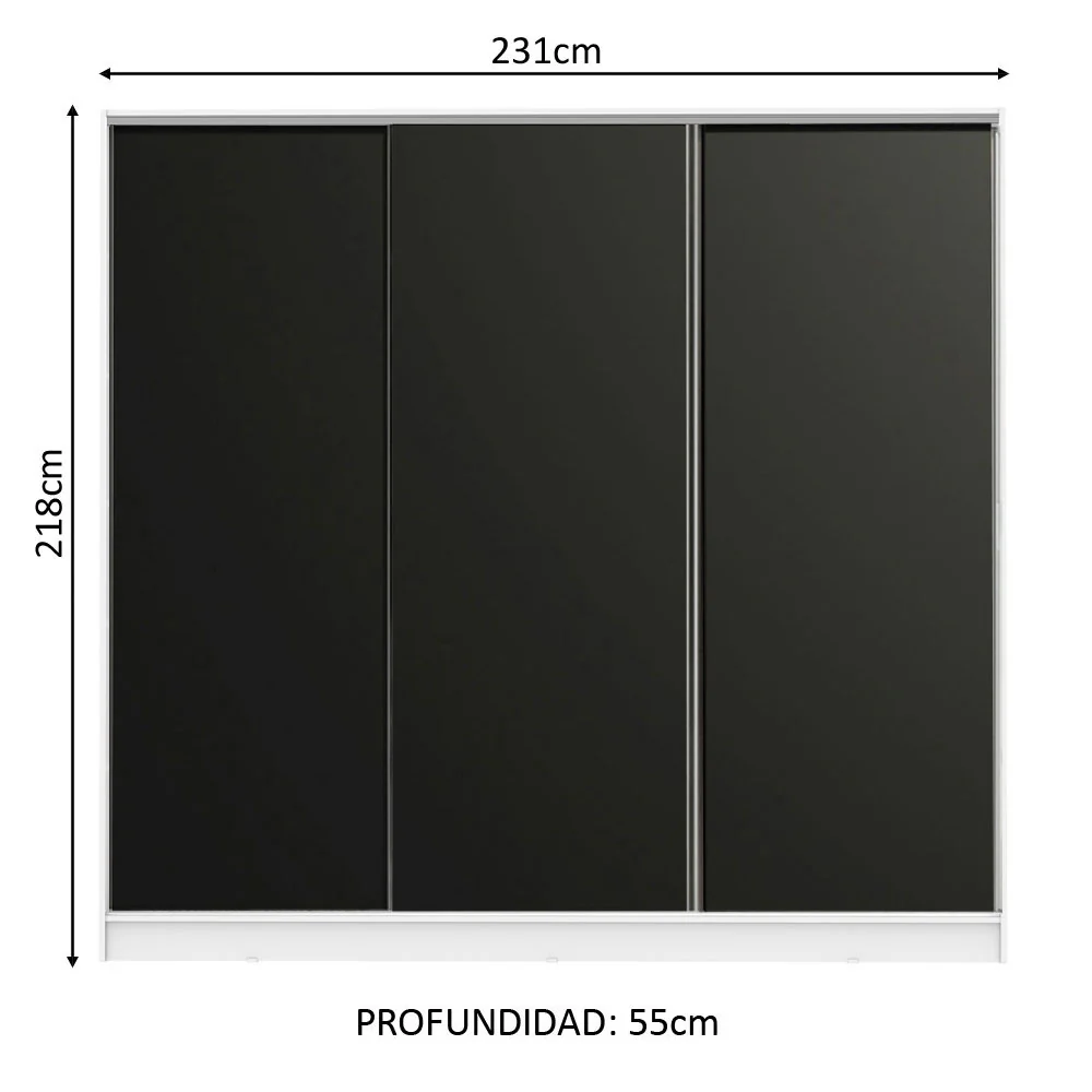 Placard Matrimonial 100% MDF Royale 3 Puertas Corredizas Blanco/Negro - Image 2