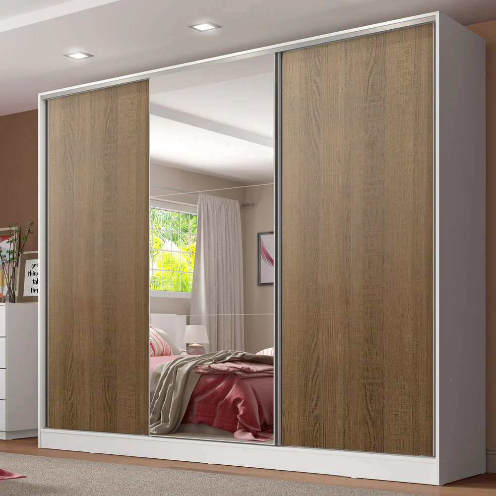 Placard Matrimonial 100% MDF Royale 3 Puertas Corredizas con Espejo Blanco/Marrón