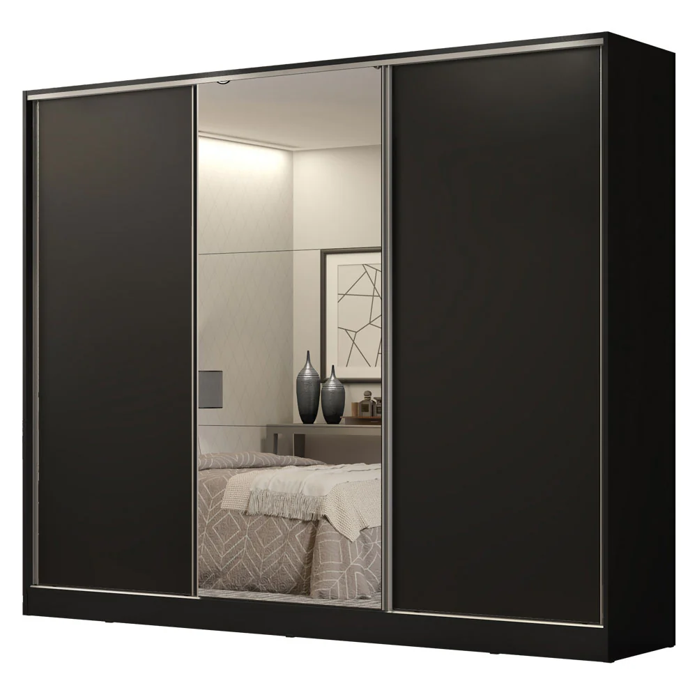Placard Matrimonial 100% MDF Royale 3 Puertas Corredizas con Espejo Negro - Image 3
