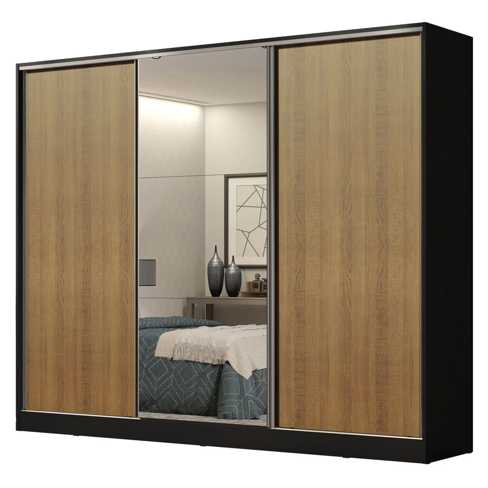 Placard Matrimonial 100% MDF Royale 3 Puertas Corredizas con Espejo Negro/Marrón - Image 3