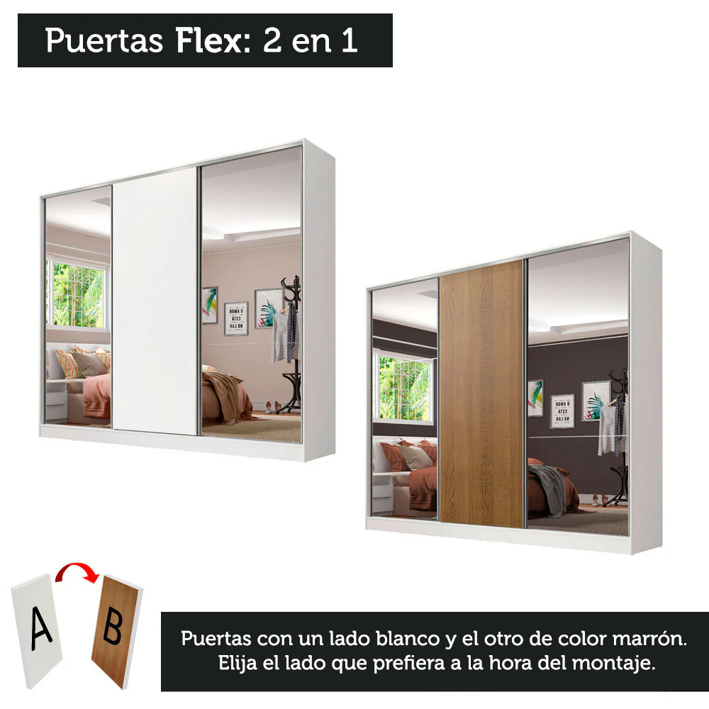 Placard Matrimonial 100% MDF Royale 3 Puertas Corredizas con Espejos Blanco - Image 9