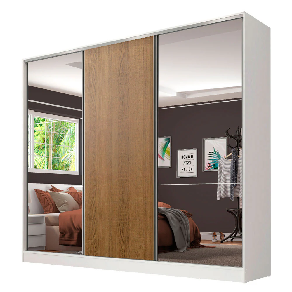 Placard Matrimonial 100% MDF Royale 3 Puertas Corredizas con 2 Espejos Blanco/Marrón - Image 3