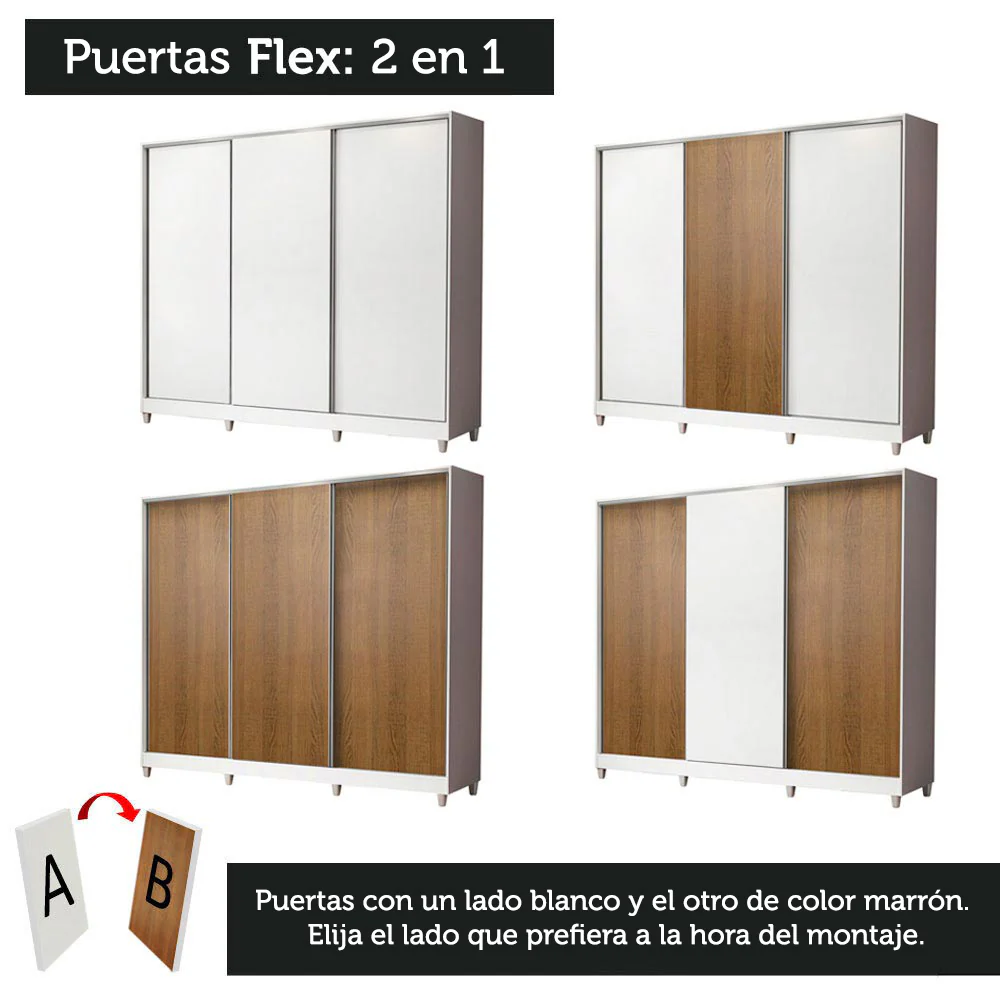 Placard Matrimonial 100% MDF Royale 3 Puertas Corredizas con Patas Blanco - Image 10