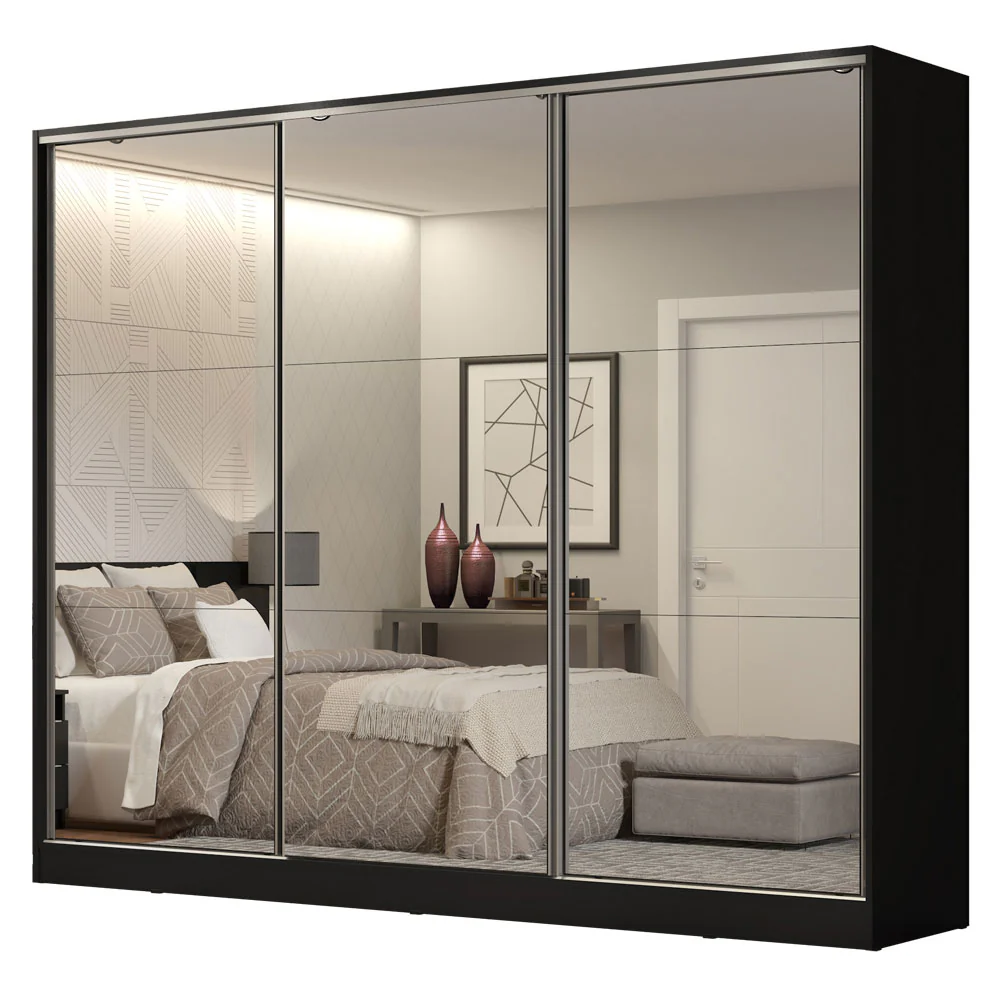 Placard Matrimonial 100% MDF Royale 3 Puertas Corredizas de Espejo Negro - Image 3