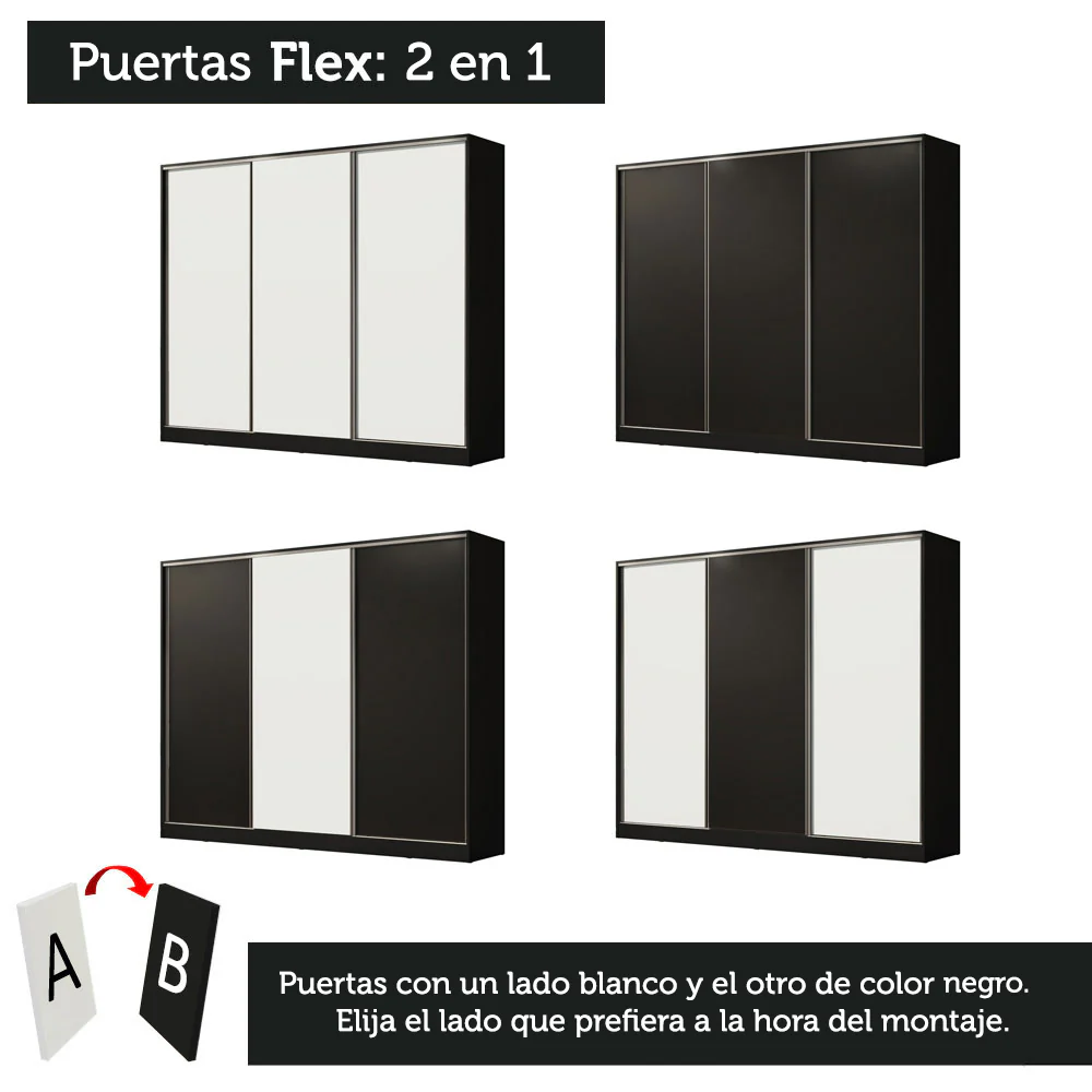 Placard Matrimonial 100% MDF Royale 3 Puertas Corredizas Negro - Image 10