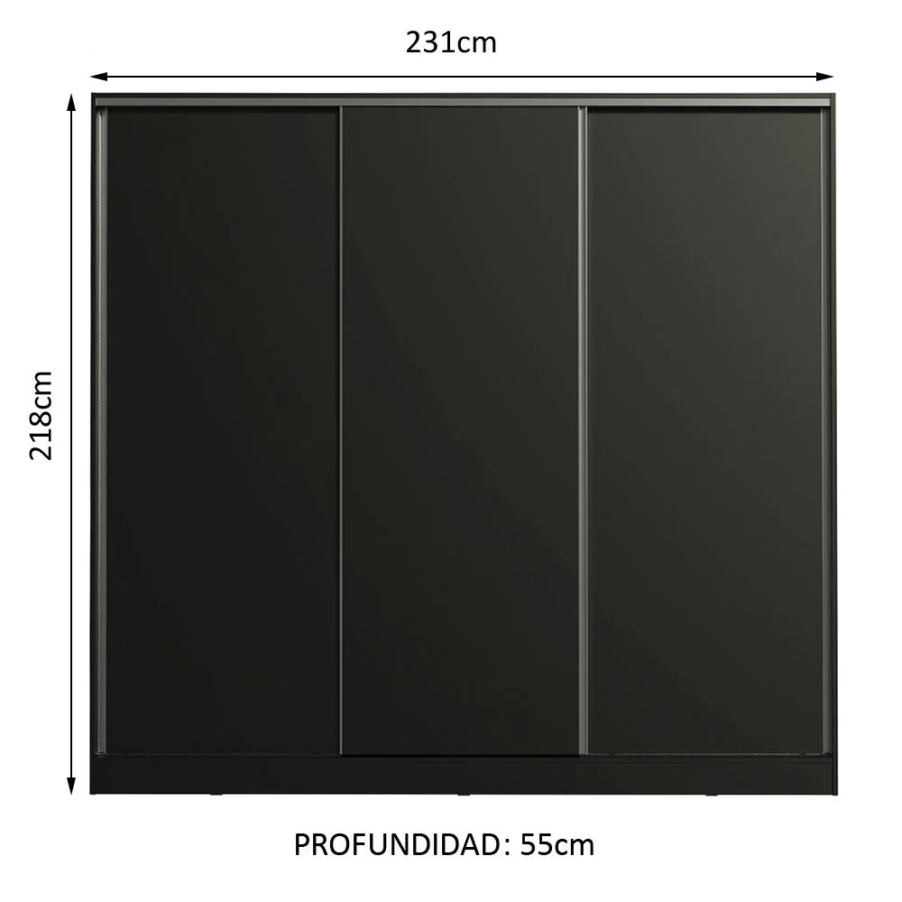 Placard Matrimonial 100% MDF Royale 3 Puertas Corredizas Negro - Image 2