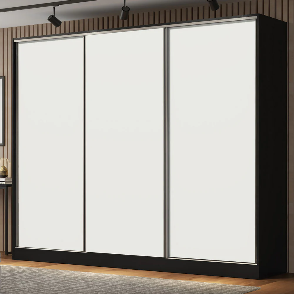 Placard Matrimonial 100% MDF Royale 3 Puertas Corredizas Negro/Blanco