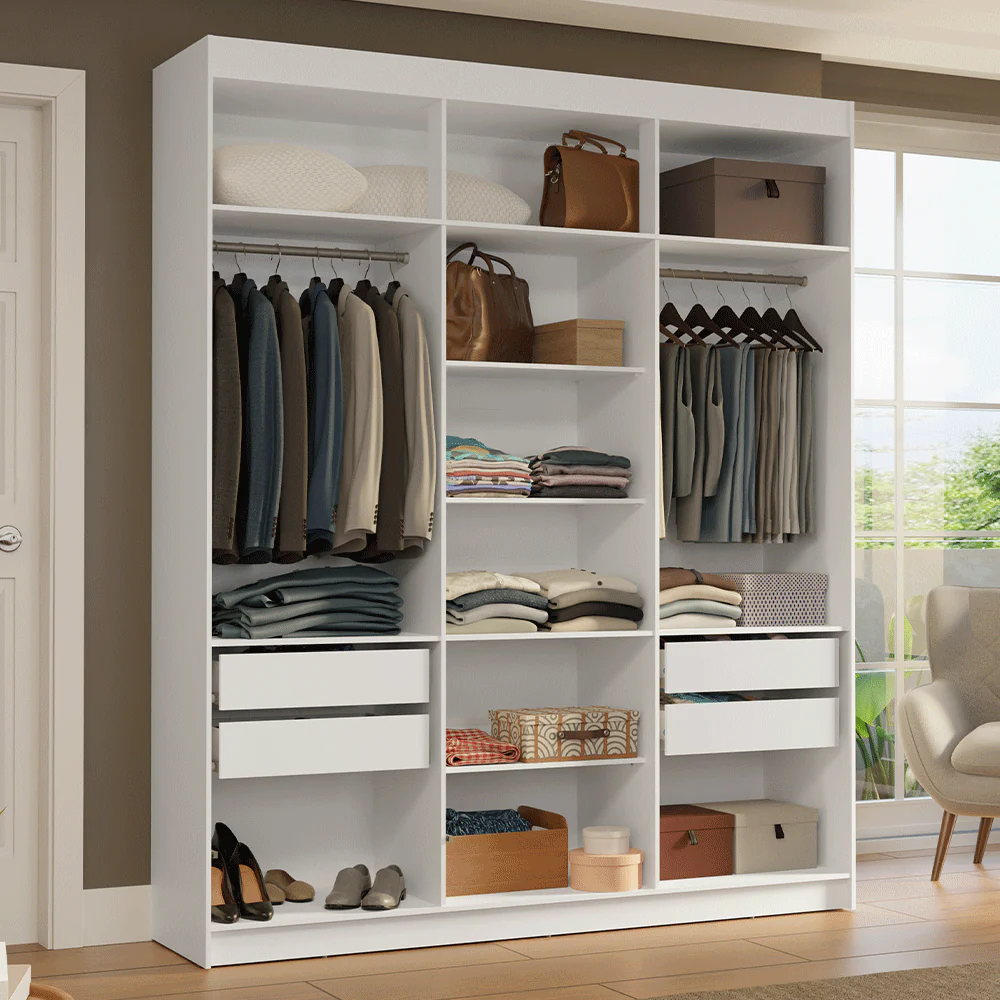 Placard Matrimonial 180 cm Sin Puertas 4 Cajones Venus Blanco