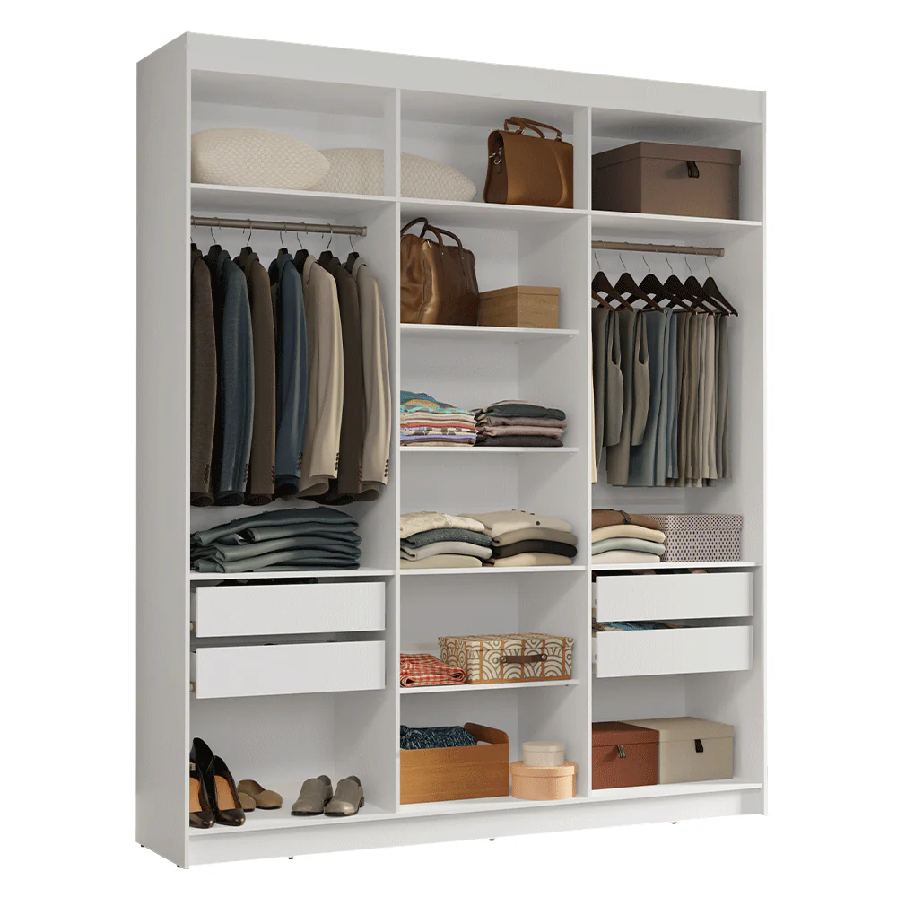 Placard Matrimonial 180 cm Sin Puertas 4 Cajones Venus Blanco - Image 3