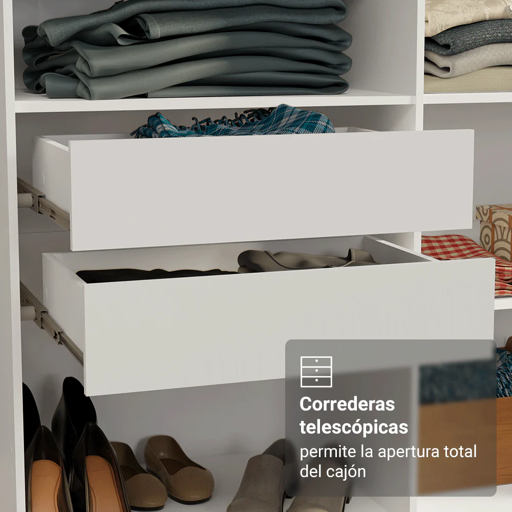 Placard Matrimonial 180 cm Sin Puertas 4 Cajones Venus Blanco - Image 5