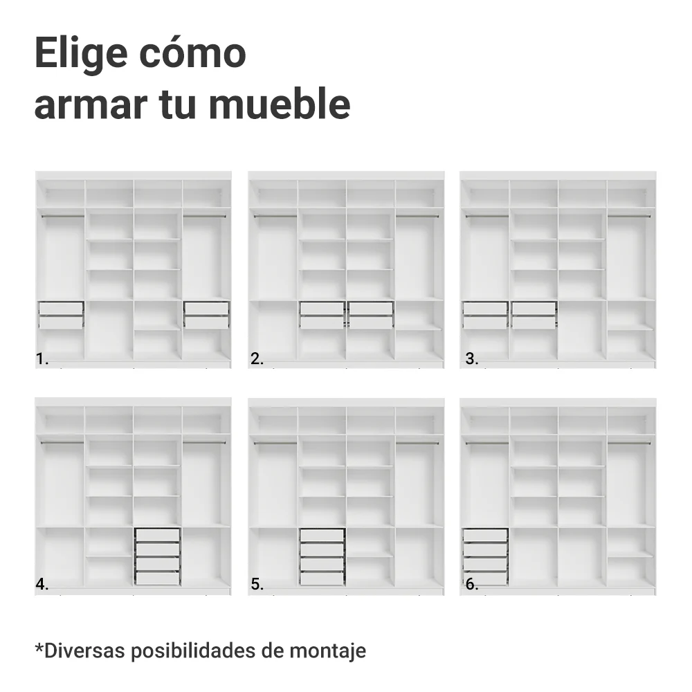 Placard Matrimonial 216 cm 8 Puertas Batientes con Espejo Venus Blanco/Blanco/Negro - Image 7