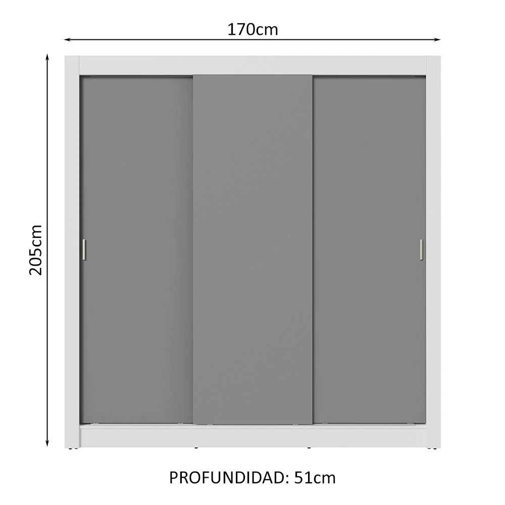 Placard Matrimonial 3 Puertas Corredizas 4 Cajones Blanco/Gris Sublime Plus - Image 2
