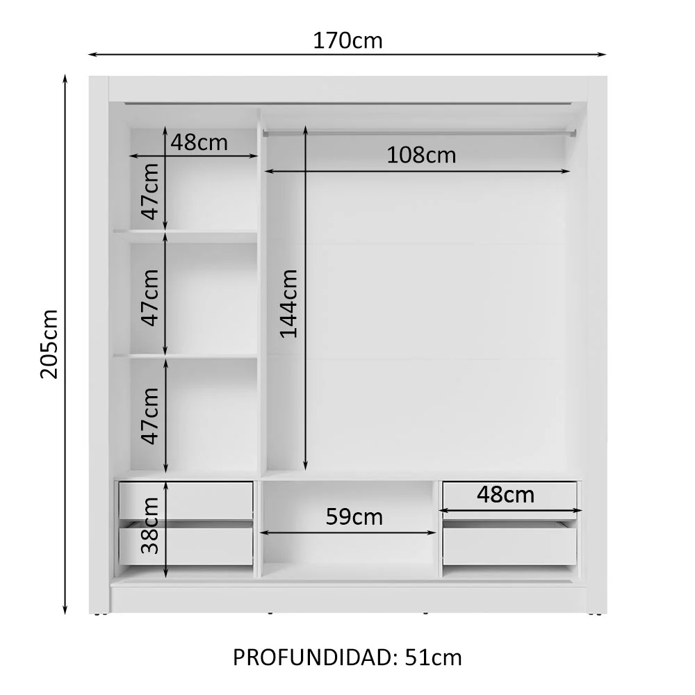 Placard Matrimonial 3 Puertas Corredizas 4 Cajones Blanco/Gris Sublime Plus - Image 4