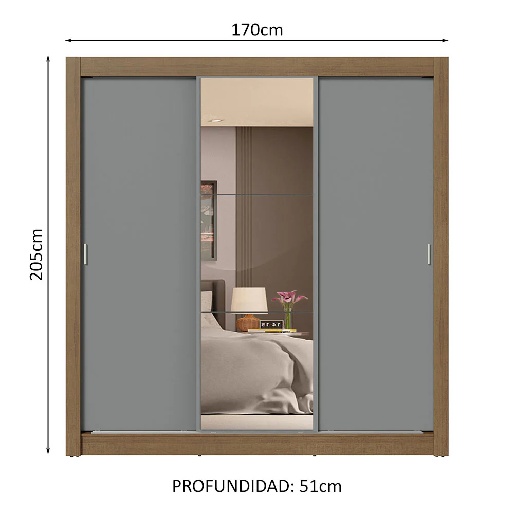 Placard Matrimonial 3 Puertas Corredizas 4 Cajones Blanco/Gris Sublime Plus - Image 2